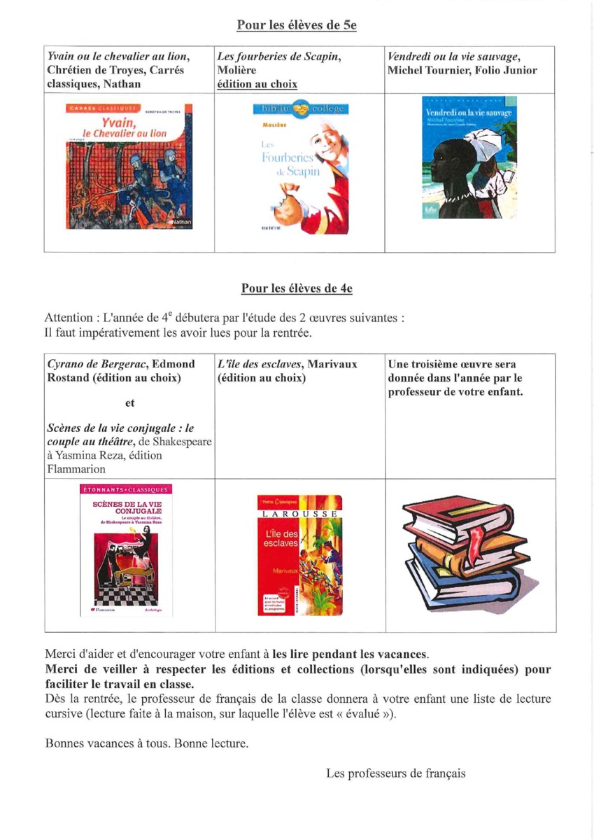 liste de livres ? lire en 6ème